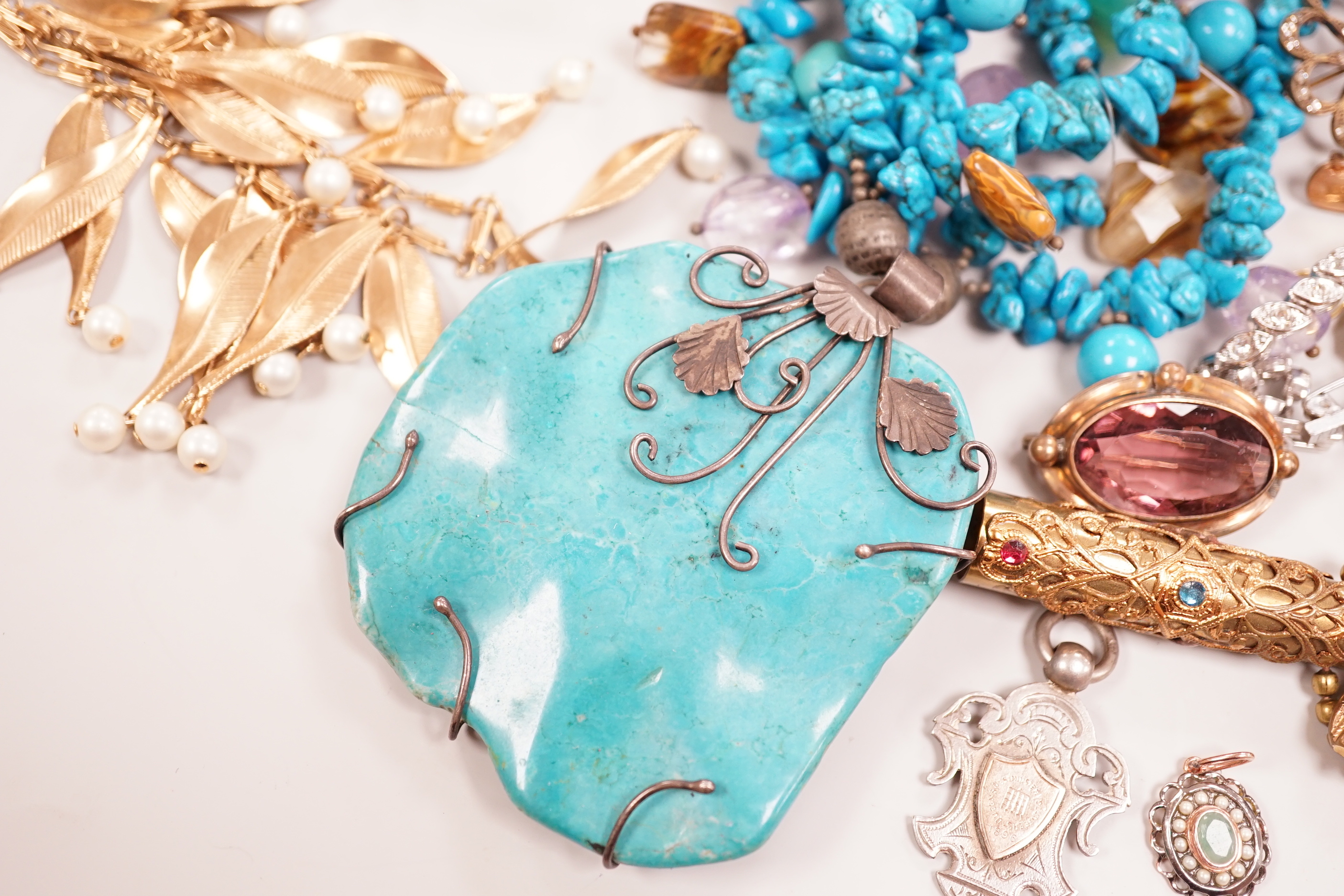 Assorted costume and other jewellery including antique buckle, paste jewellery, silver medallion etc.